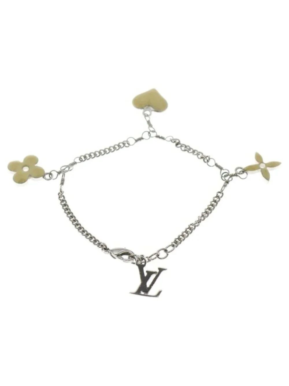 Louis Vuitton Bracelet Sweet Monogram Heart Chain Silver Beige - Picture 2 of 6